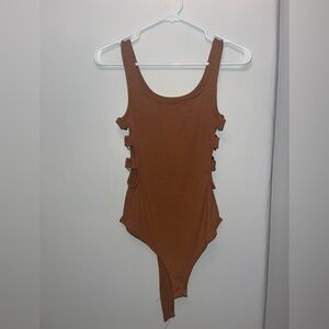 Women's Brown Bodysuit with Gold Rings